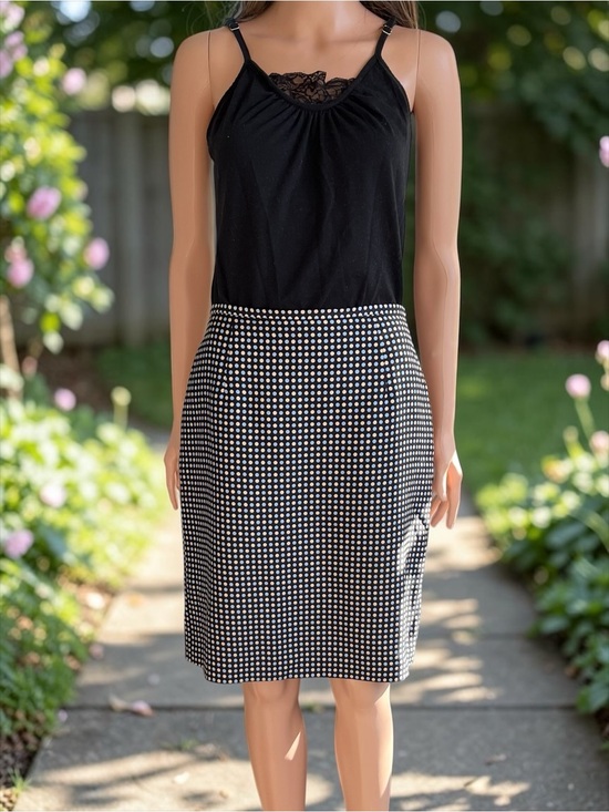 Ann Taylor Dresses & Skirts - Ann Taylor 100% Silk Polka Dot Pencil Skirt Black Blue Tan Size 8 Lined